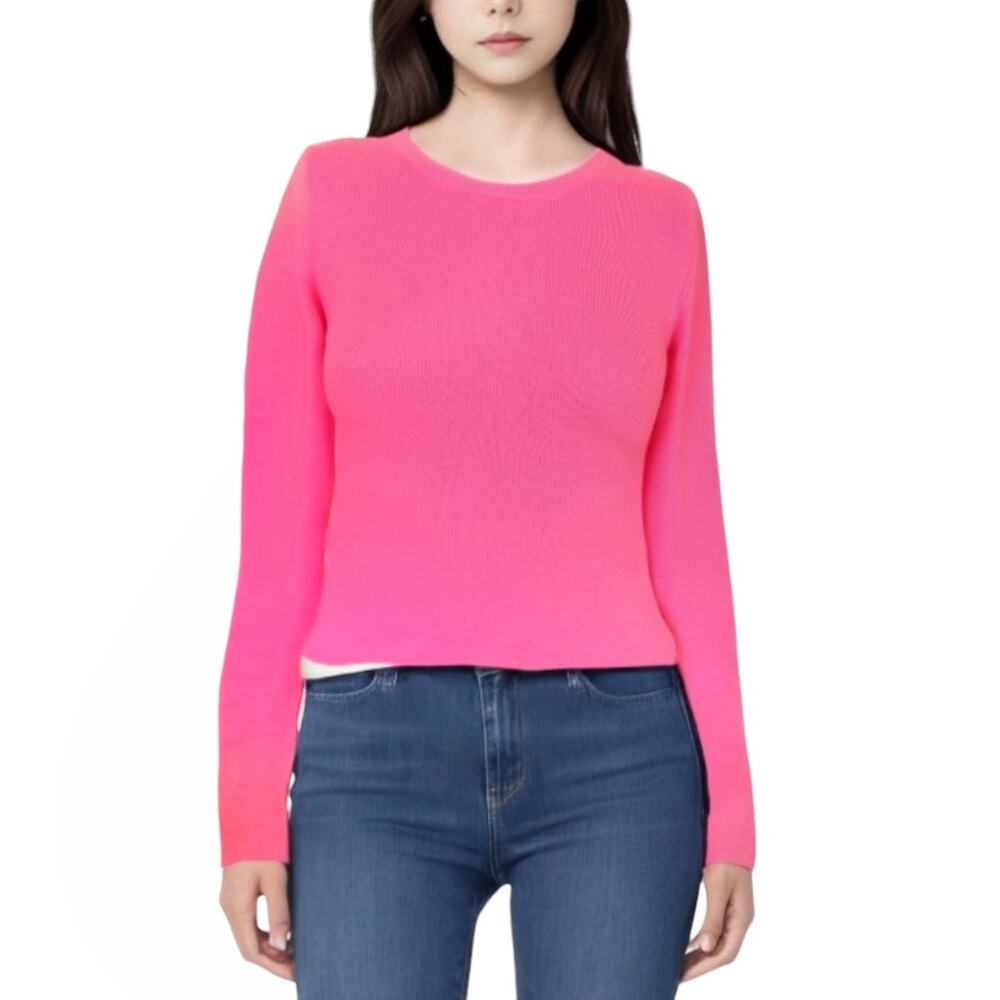 ALICE + OLIVIA hot neon pink ribbed knit fitted long sleeve sweater top Size XS